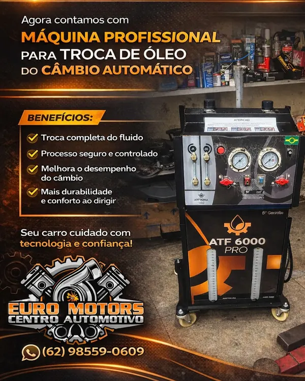 Troca de óleo câmbio automático em Goiânia – Centro Automotivo Euro Motors – Máquina profissional